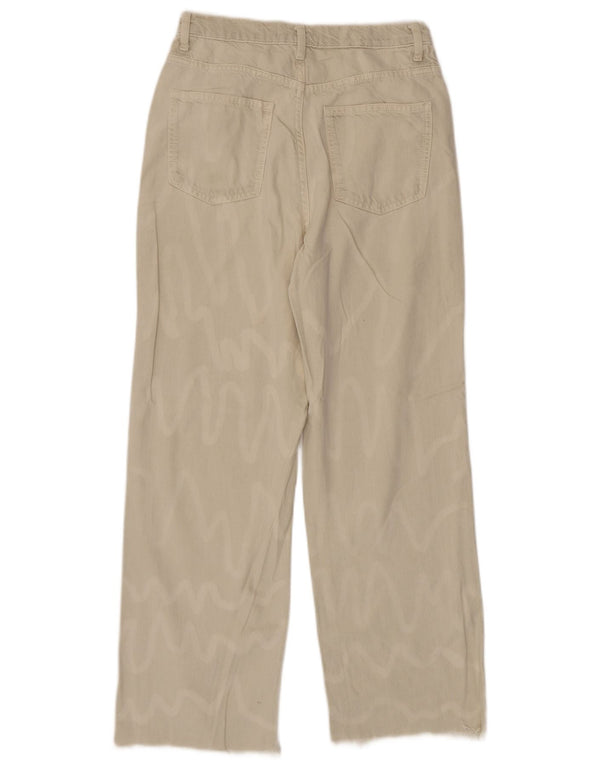 Zara Jeans Rectos De Tiro Alto Para Mujer EU 38 Small W28 L28 Beige Rayas
