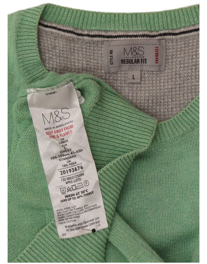 Marks & Spencer Suéter tipo jersey con cuello redondo y corte regular para hombre, talla grande, verde