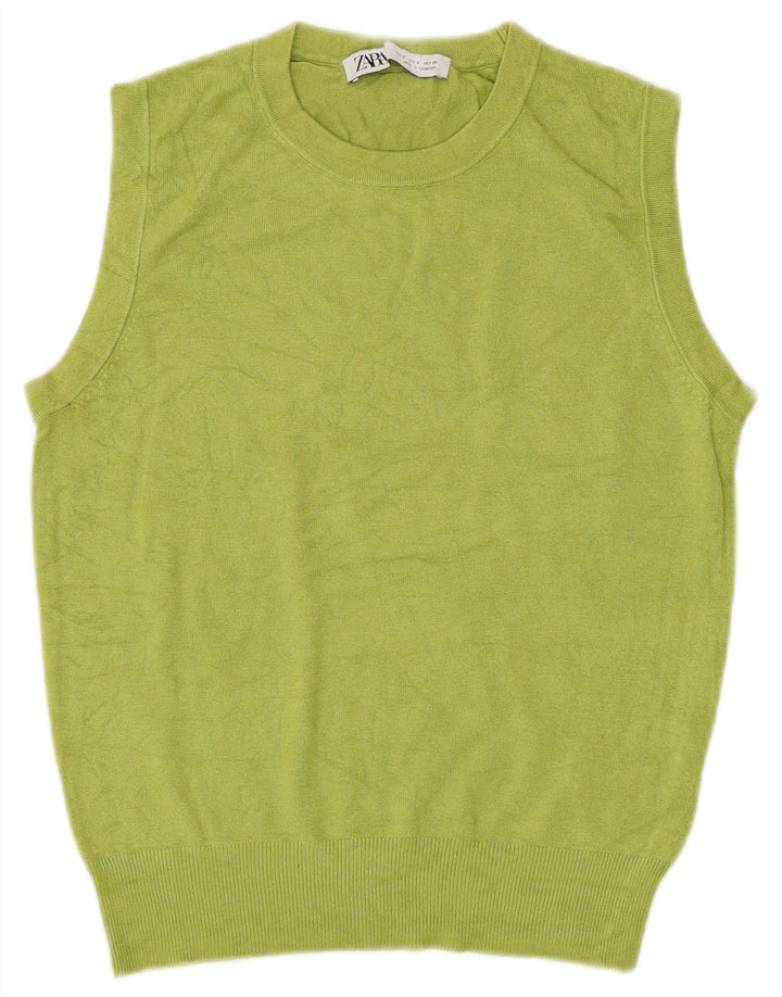 ZARA Mujer Crop Vest Tank Top UK 10 Small Viscosa Verde