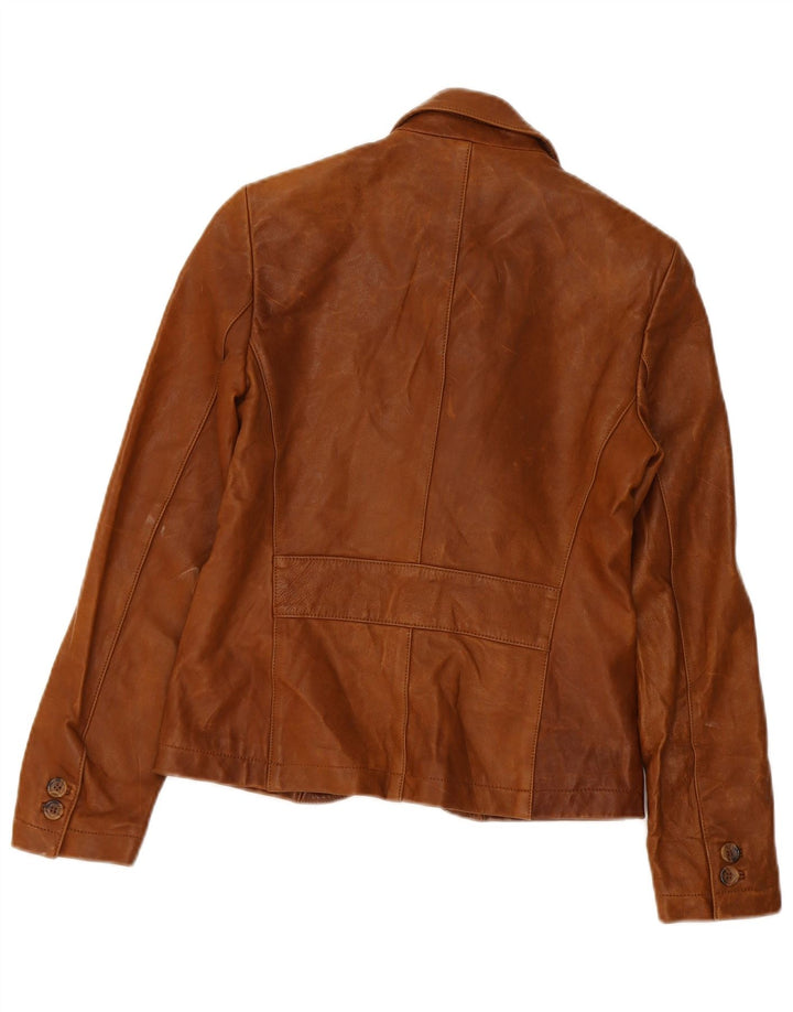 Massimo Dutti Chaqueta Blazer de Cuero con 3 Botones para Mujer UK 8 Small Marrón