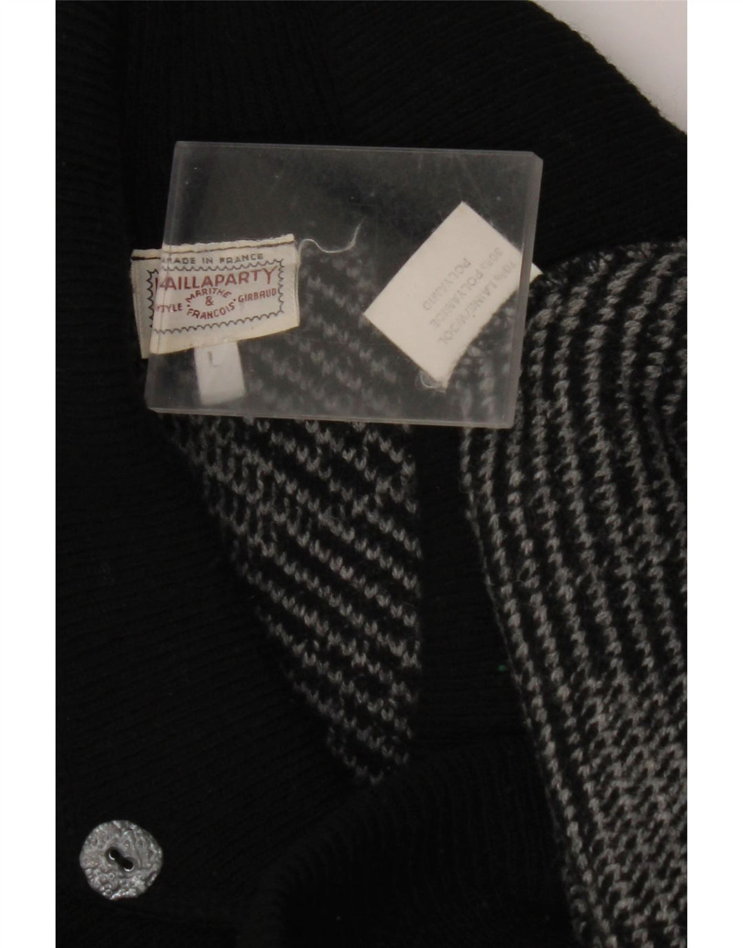 VINTAGE Mujer Chal Cuello Jersey Suéter Reino Unido 16 Grande Gris Geométrico