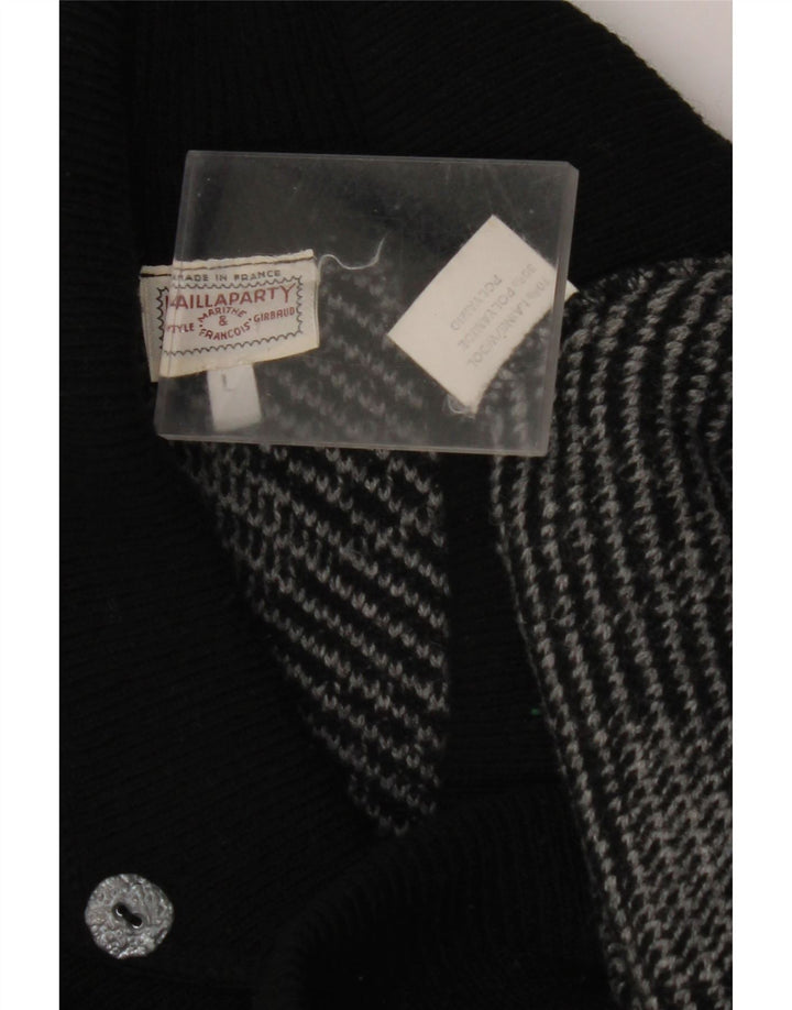 VINTAGE Mujer Chal Cuello Jersey Suéter Reino Unido 16 Grande Gris Geométrico