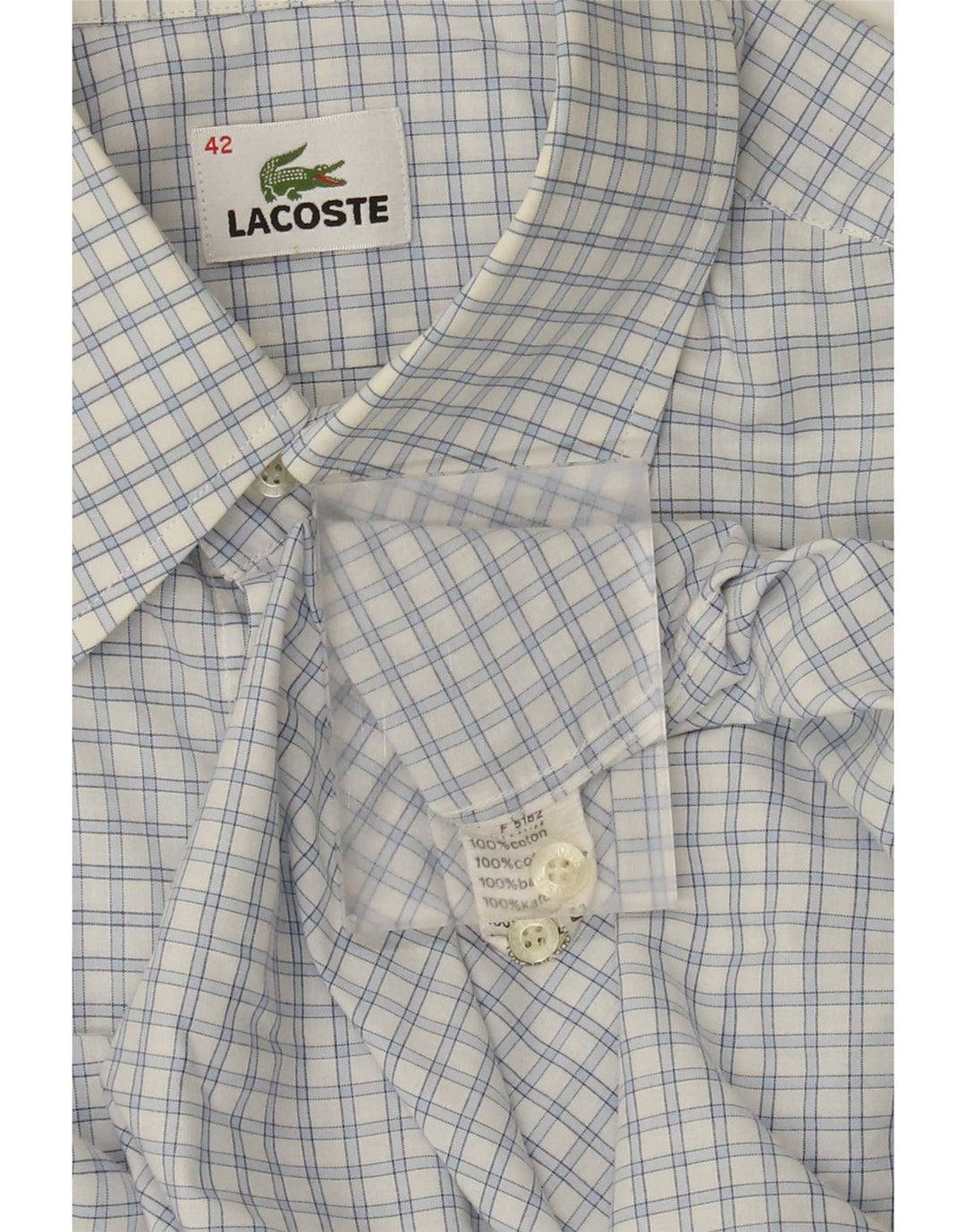 Camisa Lacoste Hombre Talla 42 Algodón Cuadros Azul Grande