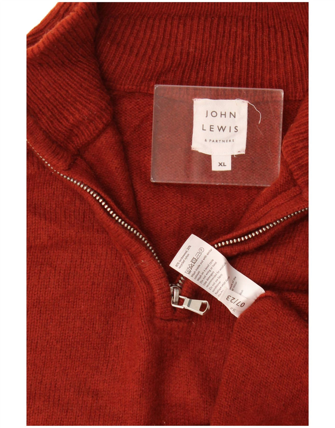 John Lewis - Jersey para hombre con cuello y cremallera, talla XL, lana de cordero roja