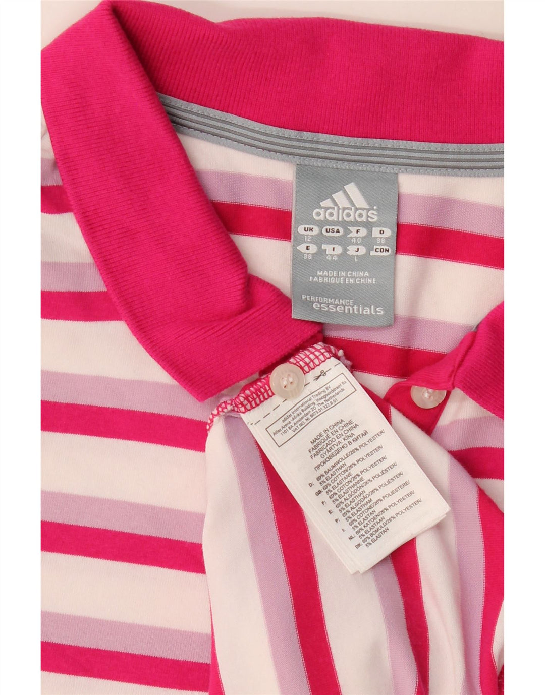 Adidas Polo para mujer UK 12 Algodón a rayas rosa medio