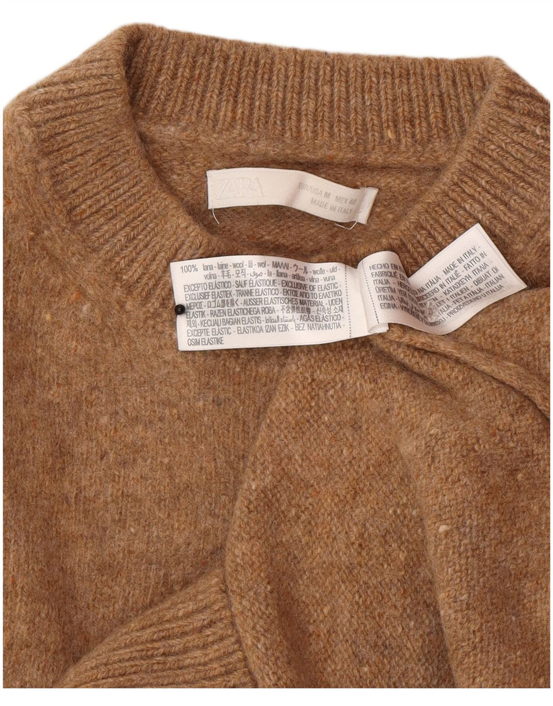 Zara - Jersey con cuello redondo para mujer, talla 40, lana marrón medio
