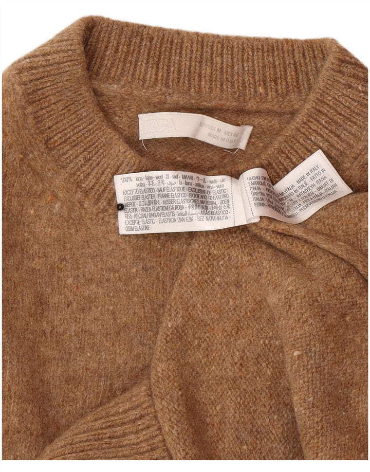 Zara - Jersey con cuello redondo para mujer, talla 40, lana marrón medio