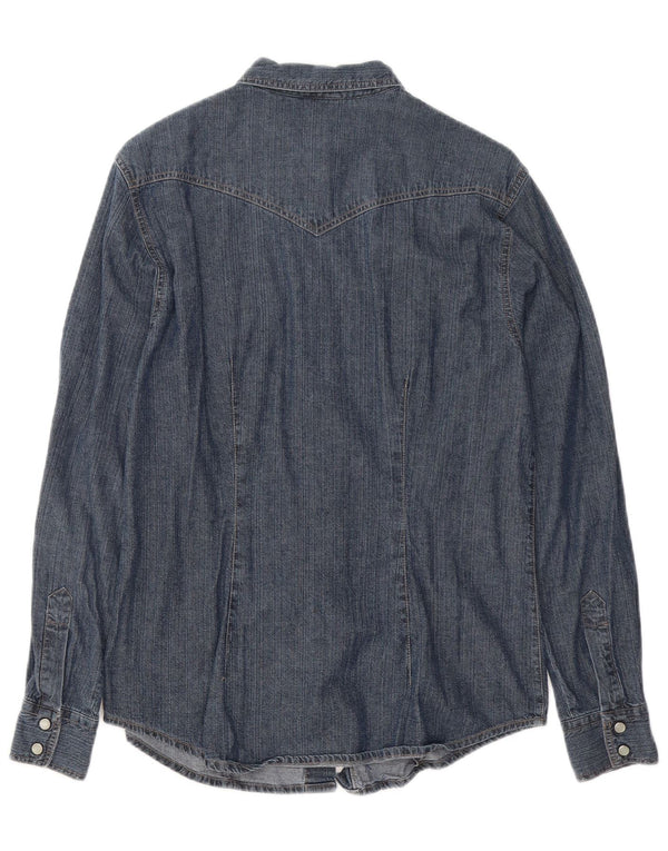 BENETTON Camisa vaquera para mujer UK 44 Mediana Azul marino Algodón