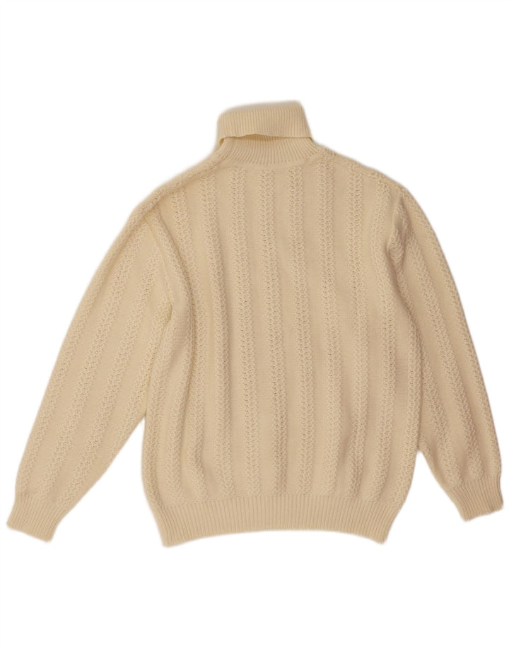 Vintage hombres rollo cuello jersey suéter grande blanco