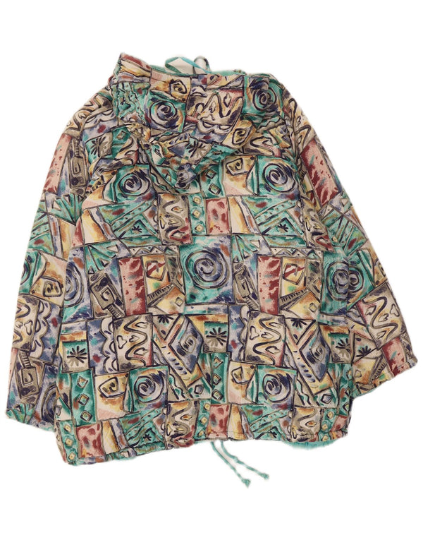 Vintage mujer con capucha chaqueta cortavientos Reino Unido 20 2XL multicolor geométrico