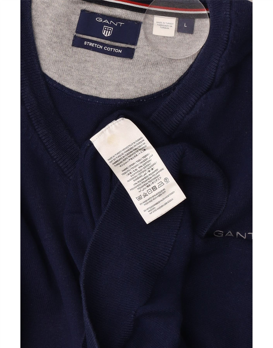 Gant Jersey con cuello en V para hombre, talla grande, poliamida azul marino
