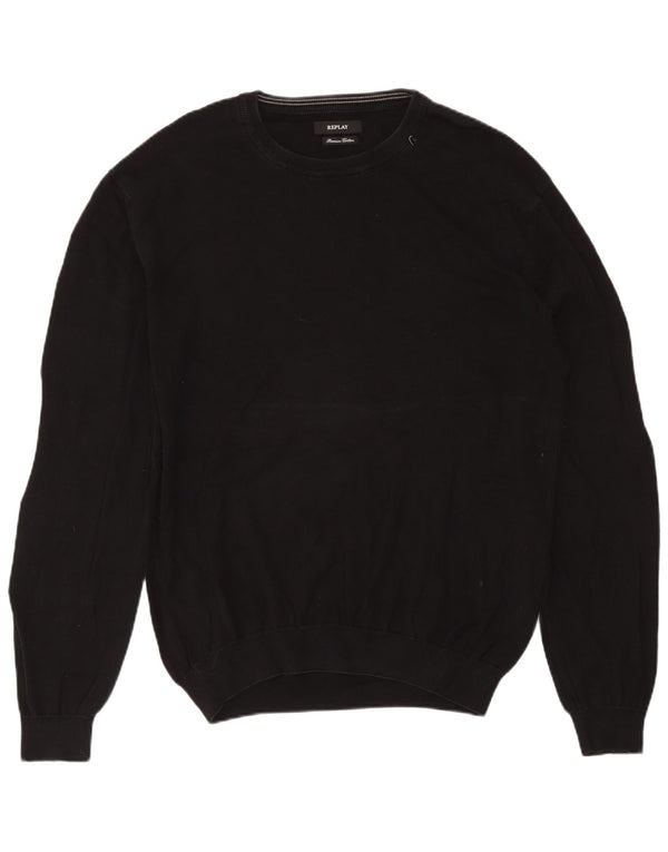 Replay Jersey de cuello redondo para hombre, talla 2XL, algodón negro