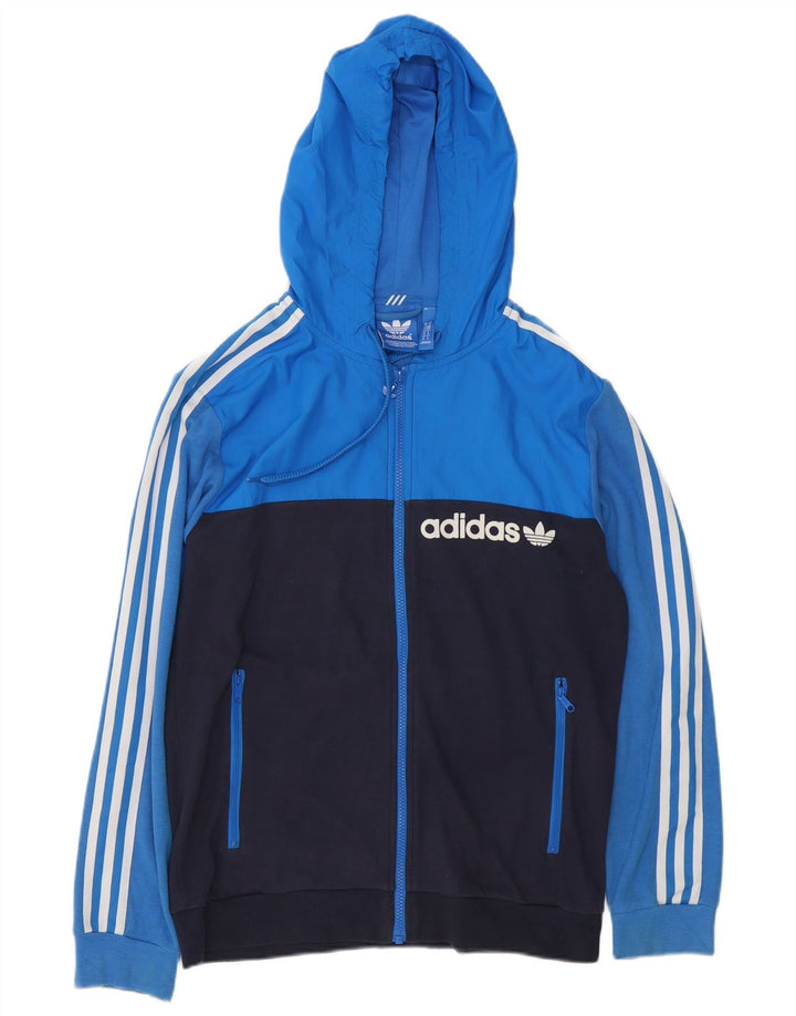 Adidas Hombre Sudadera Con Capucha Y Cremallera Gráfica Mediana Azul Marino Colorblock