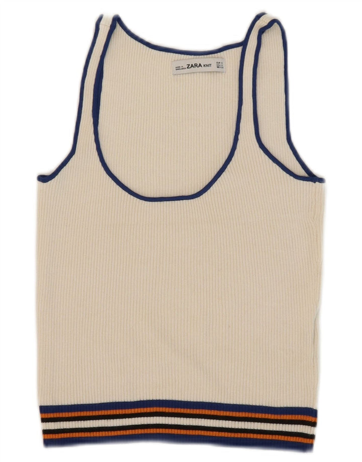 Zara Mujer Crop Vest Tank Top UK 8 Small Blanco