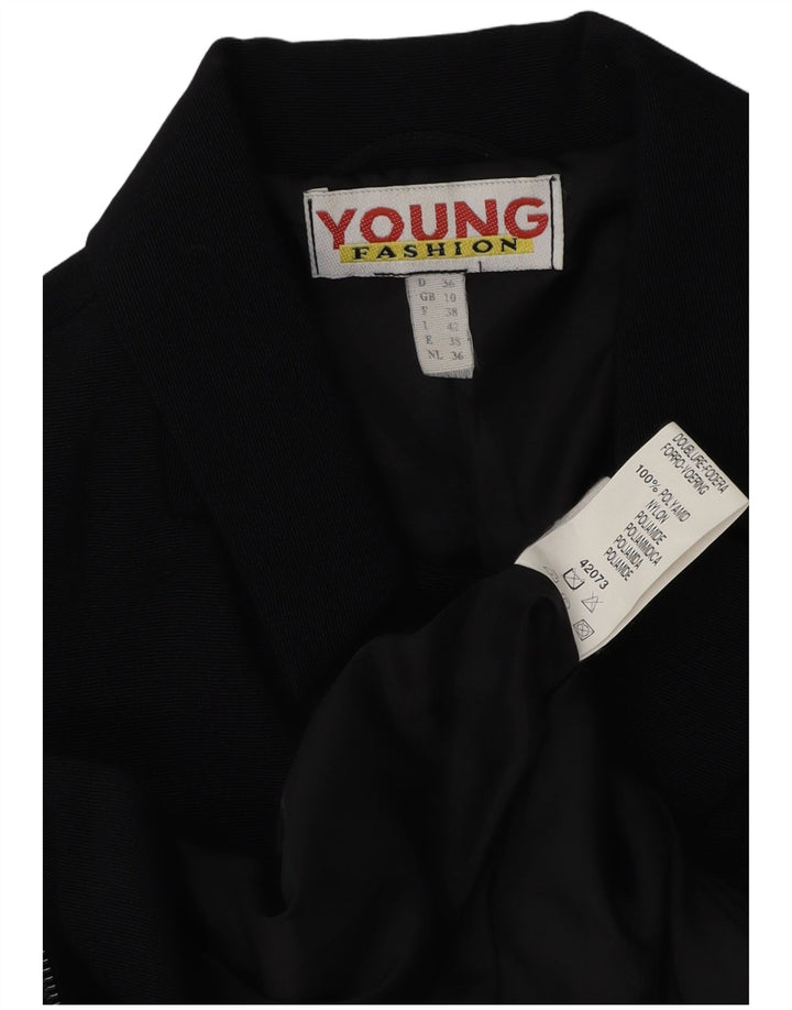 Vintage mujer Blazer chaqueta Reino Unido 10 pequeña poliamida azul marino