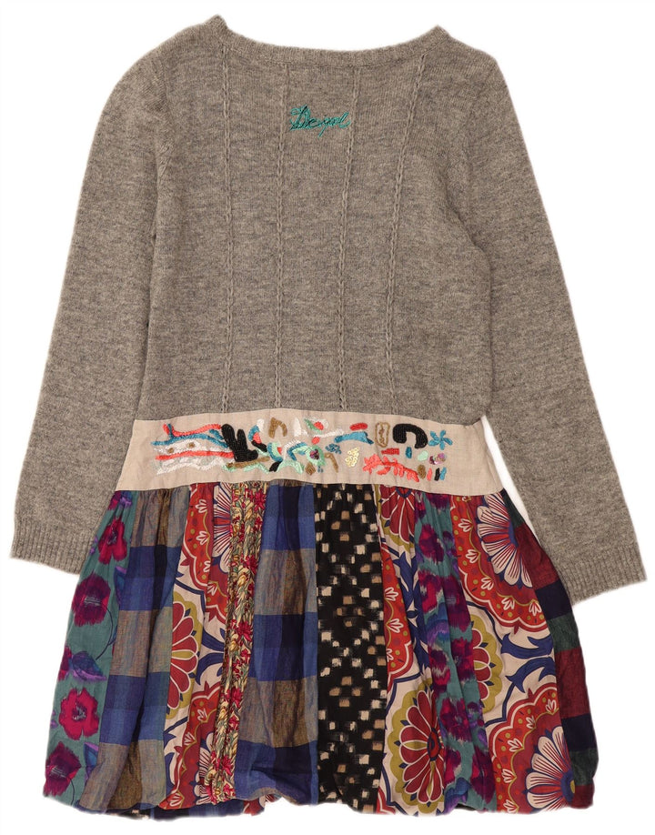 DESIGUAL Vestido tipo jersey de manga larga para mujer EU 44 XL Gris Patchwork Lino