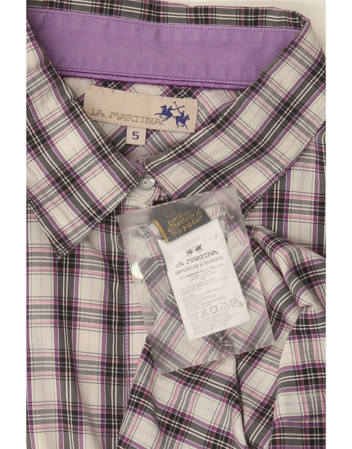 La Martina Camisa Mujer Talla 5 Grande Algodón Cuadros Morado