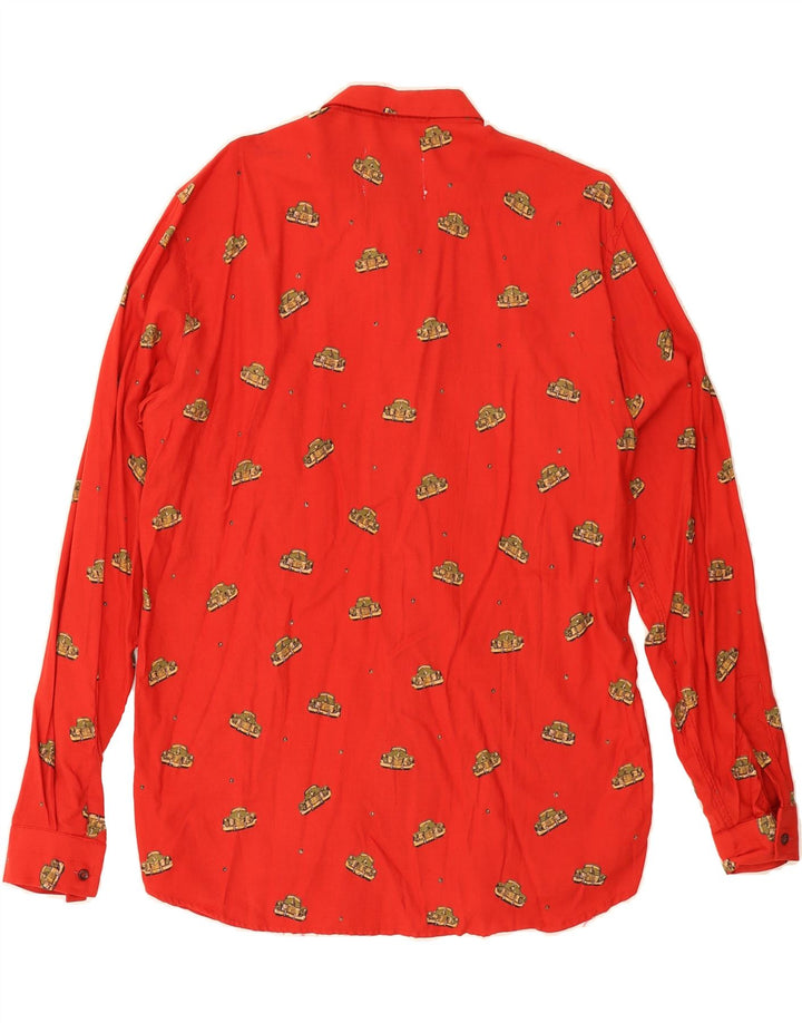 VINTAGE Mens Abstract Pattern Shirt Large Red Vintage Vintage and Second-Hand Vintage from Messina Hembry 