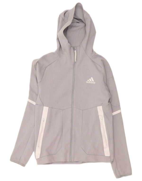 Adidas Hombre Zip Sudadera Con Capucha Suéter Pequeño Gris Colorblock Algodón