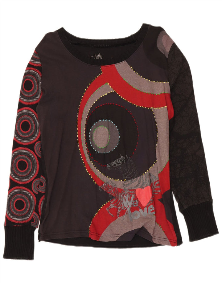 Desigual Top gráfico para mujer manga larga UK 20 2XL Negro Geométrico