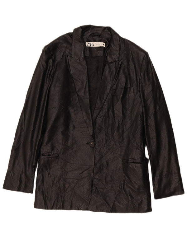 Zara Mujer Chaqueta Blazer De Piel Sintética Con 1 Botón UK 40 XL Polietileno Negro