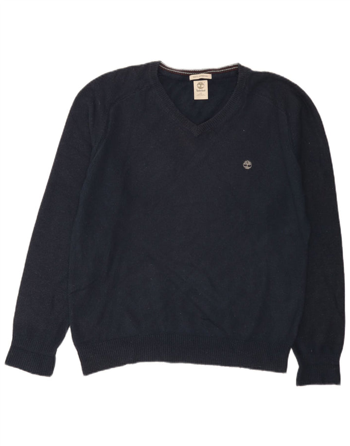 Timberland Suéter tipo jersey con cuello en V y ajuste regular para hombre pequeño azul marino
