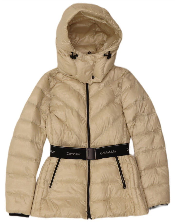 Calvin Klein Chaqueta acolchada gráfica para mujer UK 10 Small Off White Colourblock