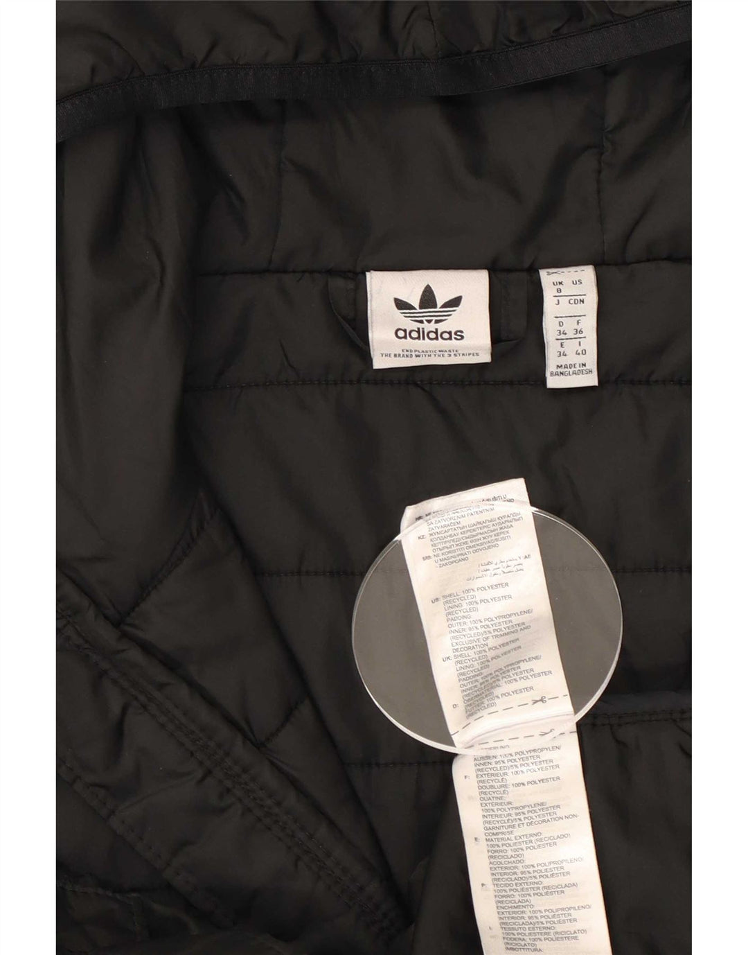 Adidas Chaqueta acolchada con capucha para mujer UK 8 Small Poliéster negro