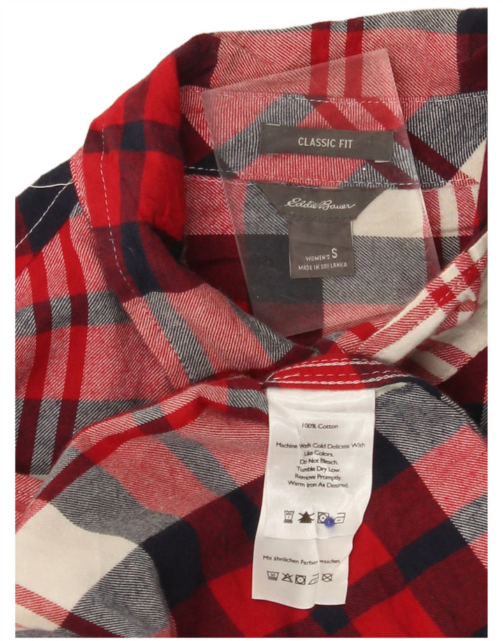 EDDIE BAUER Camisa de franela de ajuste clásico para mujer UK 10 Small Red Check Cotton
