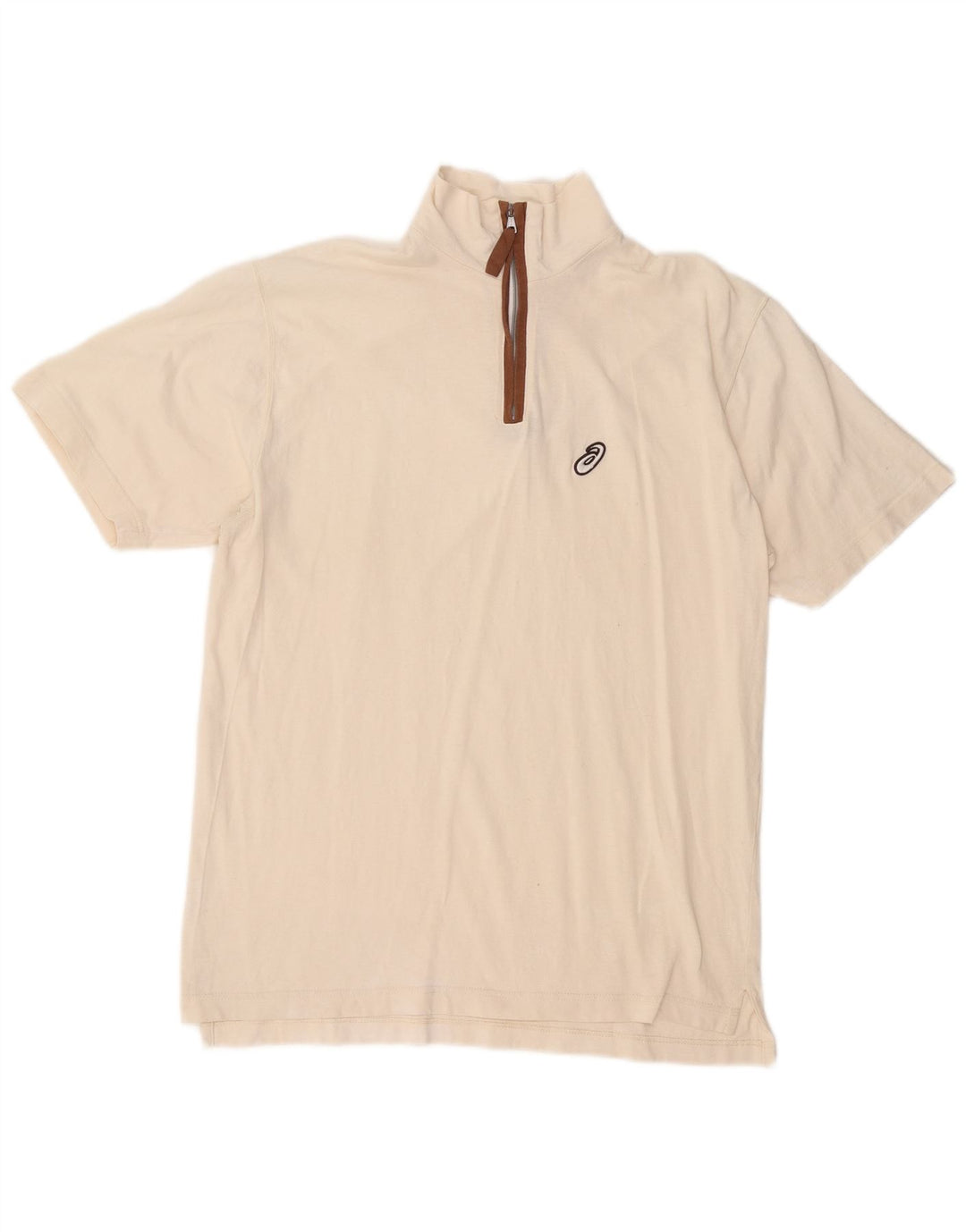 ASICS Camiseta con cuello y cremallera para hombre, talla grande, color blanco roto