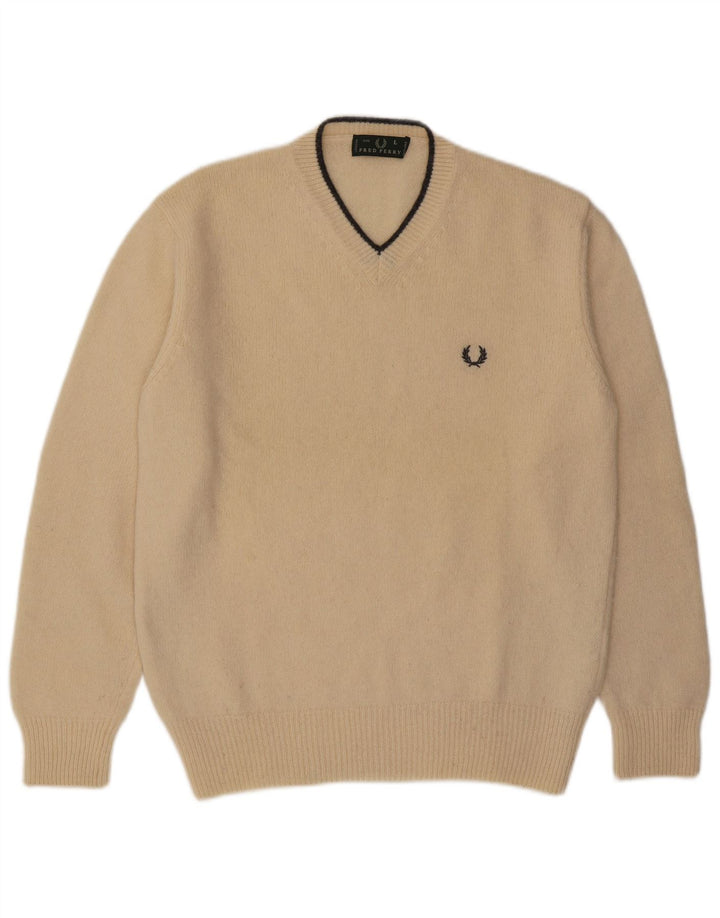 Fred Perry Jersey Con Cuello En V Para Hombre De Lana Beige Grande