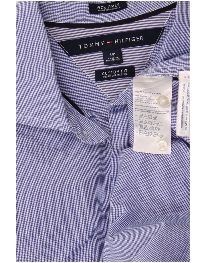 Camisa Tommy Hilfiger de corte personalizado para hombre, talla pequeña, azul, pata de gallo, algodón, clásico