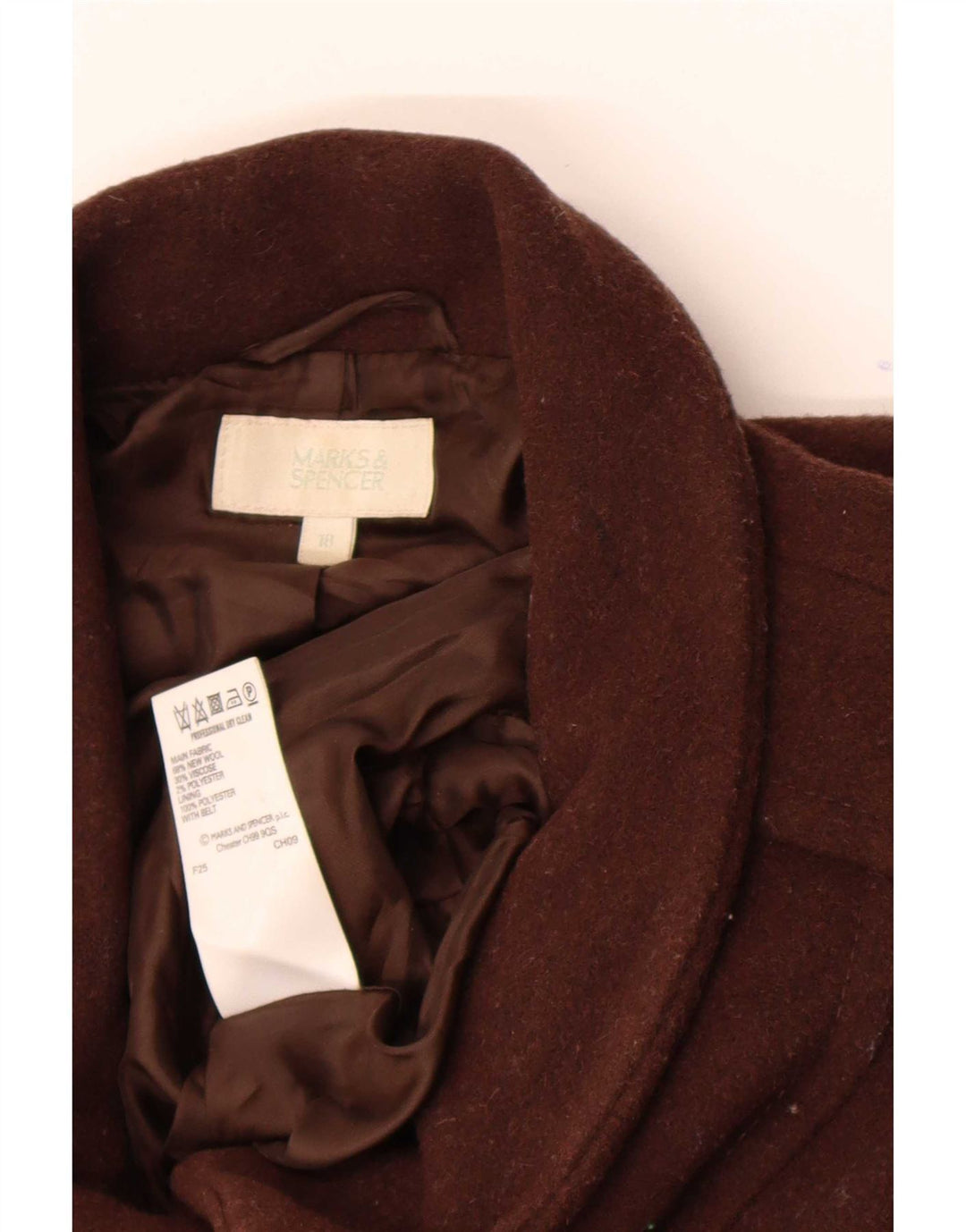 Marks & Spencer Abrigo para mujer UK 40 XL Lana virgen marrón