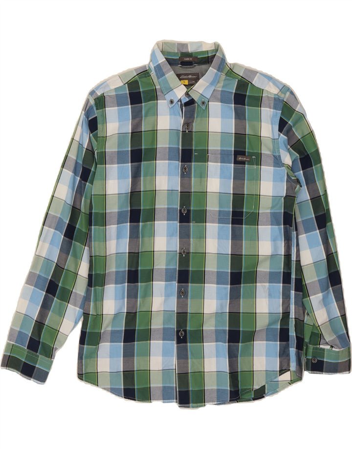 EDDIE BAUER Mens Classic Fit Shirt Medium Multicoloured Check Polyester Vintage Eddie Bauer and Second-Hand Eddie Bauer from Messina Hembry 
