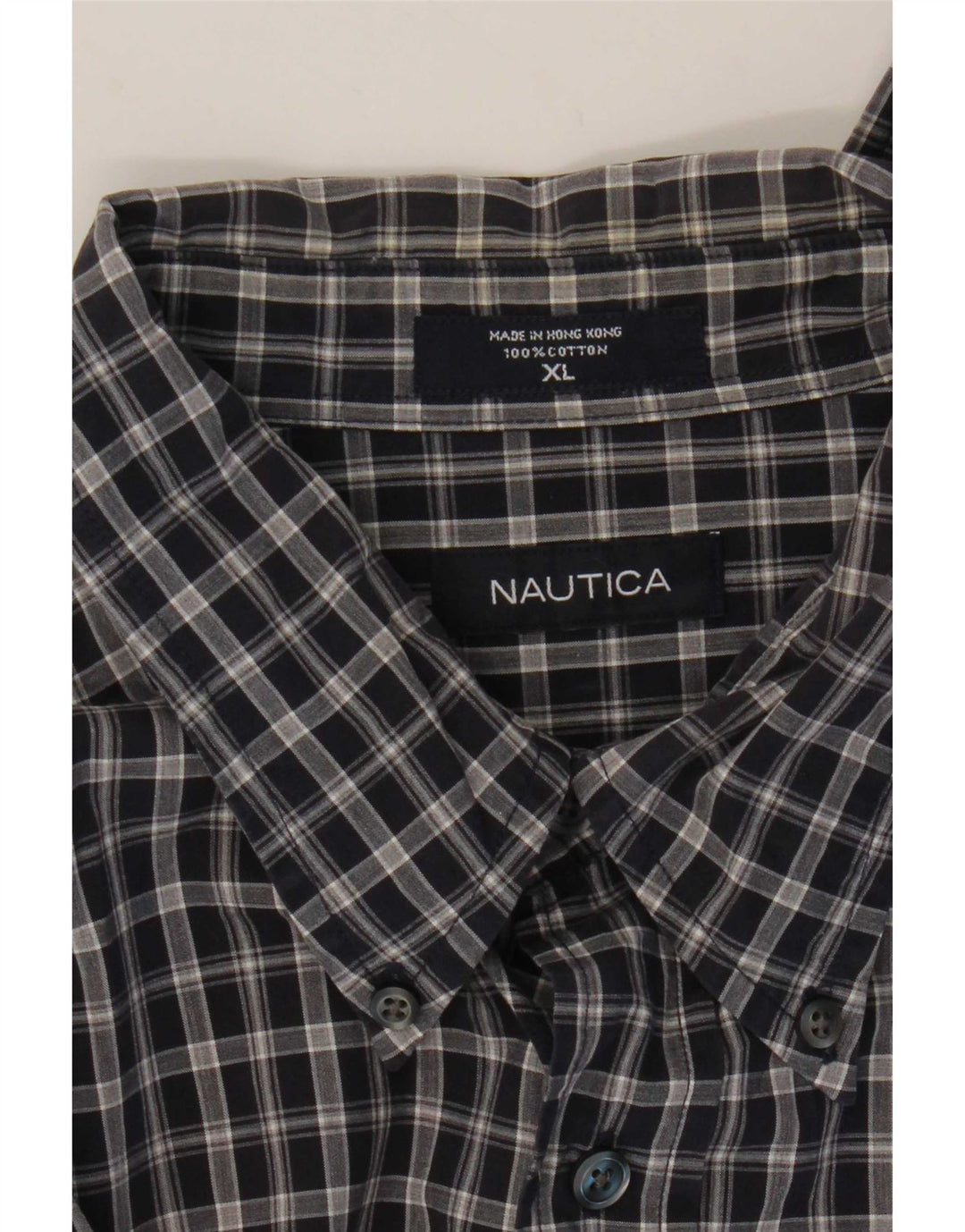 Nautica Camisa Hombre XL Azul Marino Cuadros Algodón