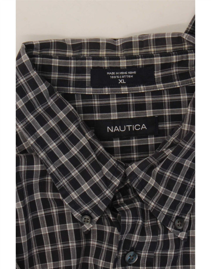 Nautica Camisa Hombre XL Azul Marino Cuadros Algodón