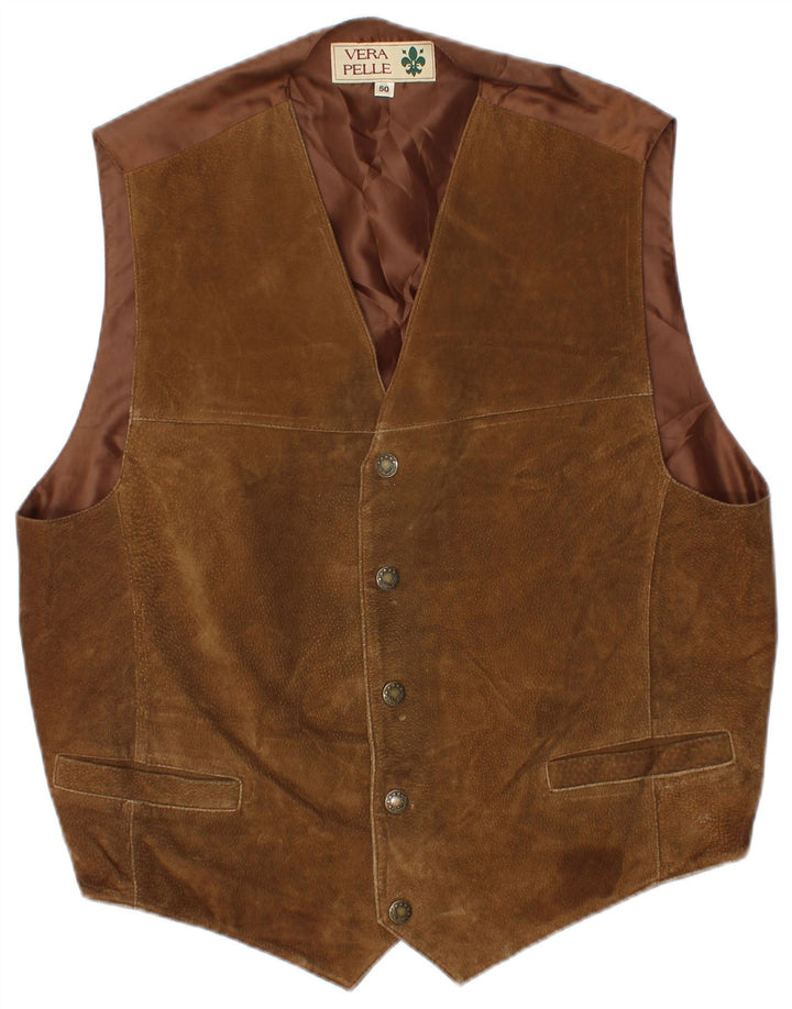VINTAGE Chaleco de ante para hombre IT 50 Cuero marrón medio