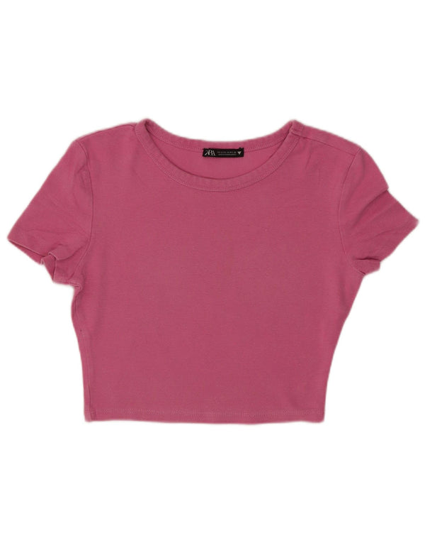 Zara Mujer Crop Camiseta Top UK 8 Small Rosa Algodón
