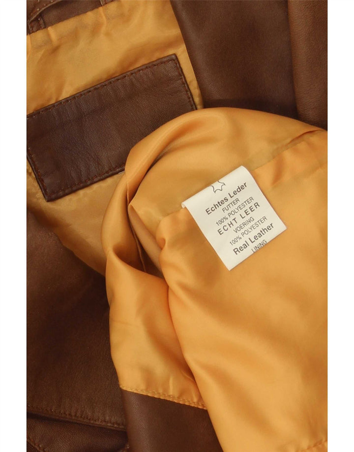 Vintage mujer 1 botón cuero Blazer chaqueta Reino Unido 10 pequeño marrón
