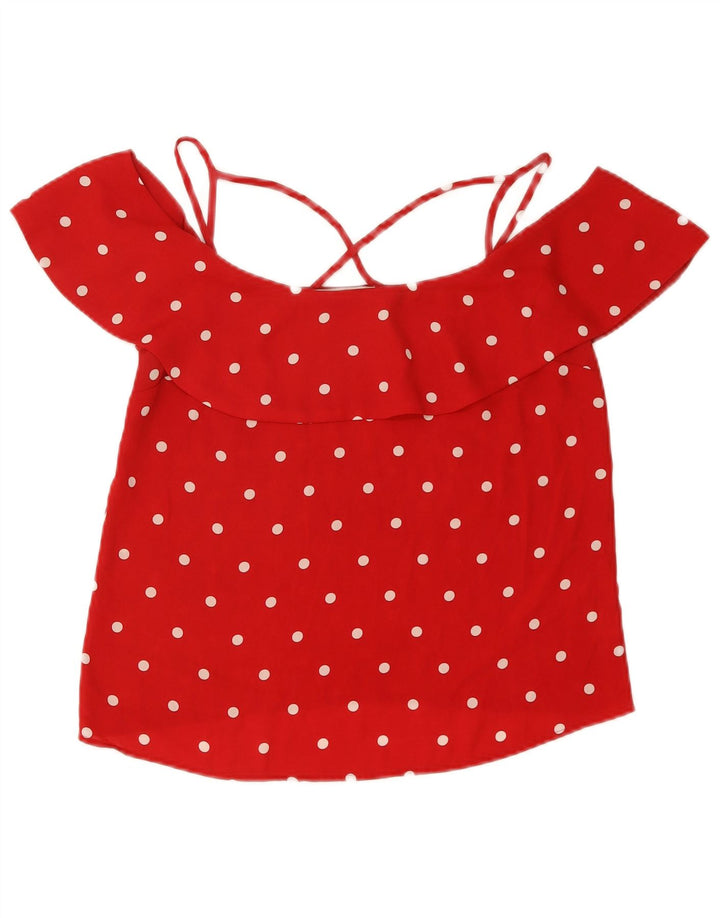 Oasis Blusa Corta con Hombros Descubiertos para Mujer UK 40 Mediano Lunares Rojos