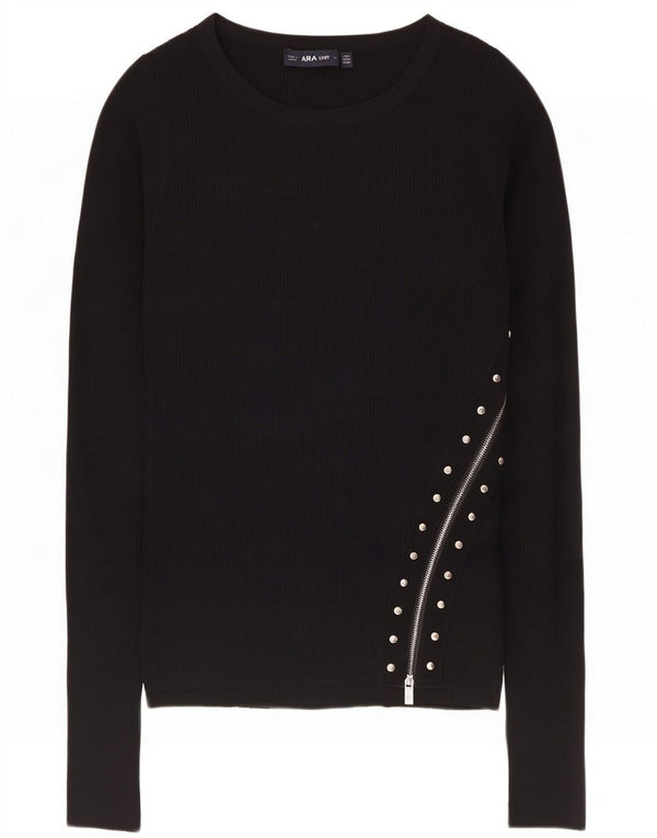 Zara Mujer Top Manga Larga UK 42 Mediano Negro