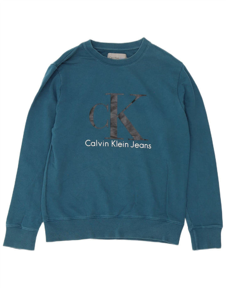 Calvin Klein Jeans Hombre Sudadera Gráfica Jumper Algodón Azul Medio