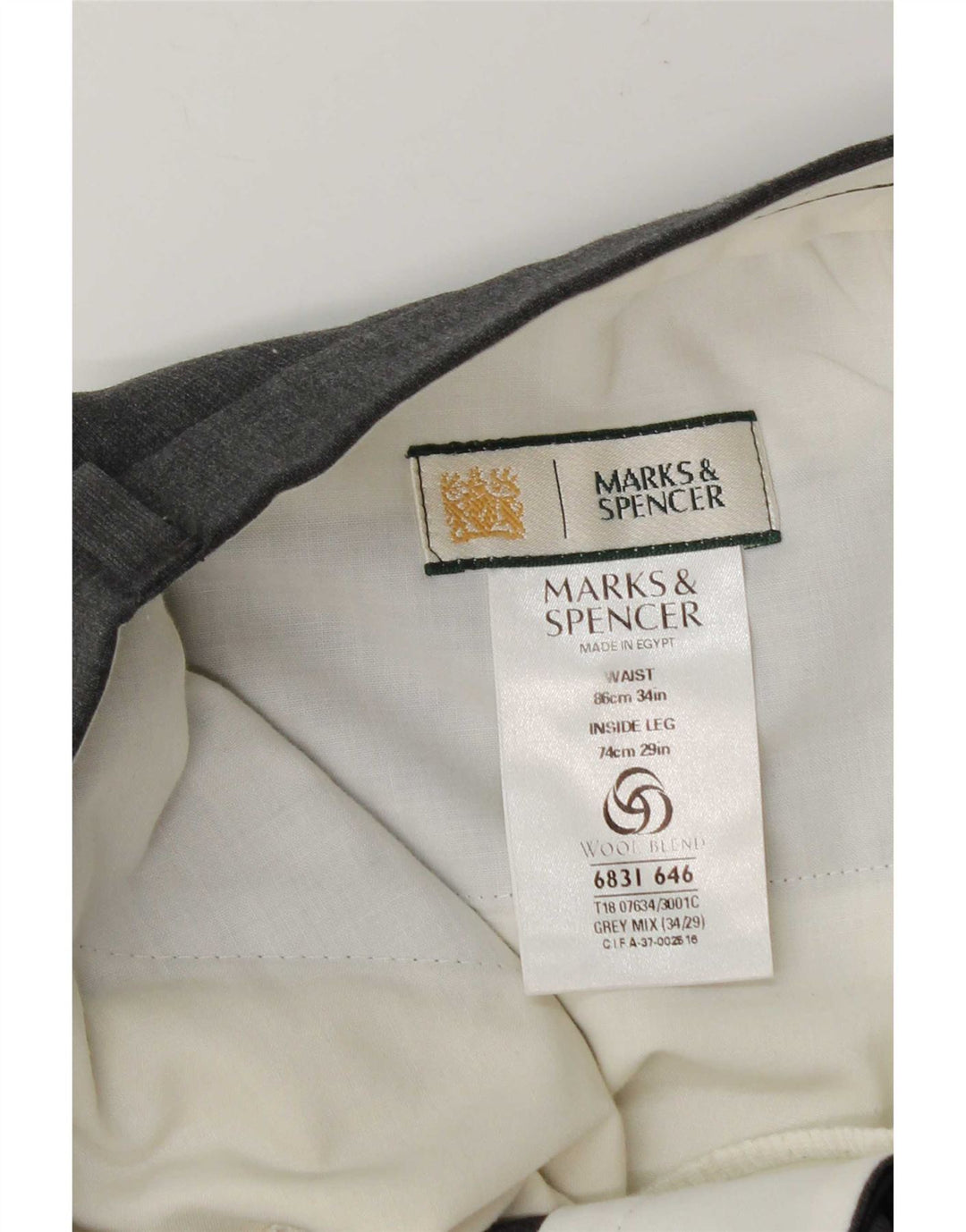 Marks & Spencer Pantalón de traje para hombre W34 L29 Poliéster gris