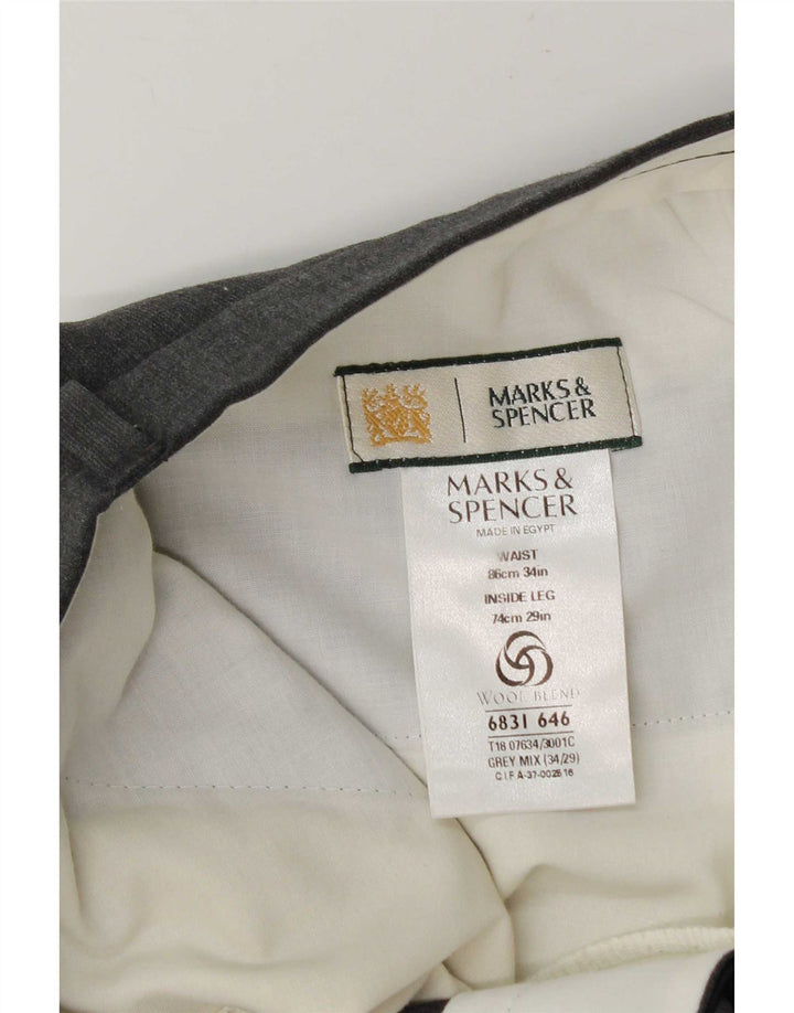 Marks & Spencer Pantalón de traje para hombre W34 L29 Poliéster gris