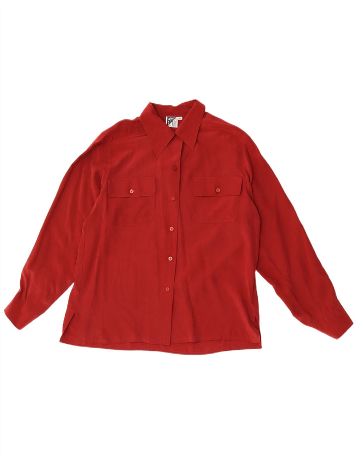Vintage mujer camisa blusa EU 44 XL seda granate