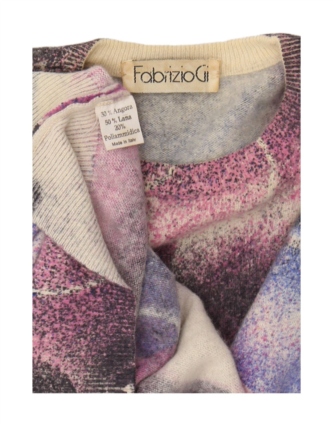 Vintage mujer cuello redondo jersey suéter Reino Unido 16 grande multicolor Angora