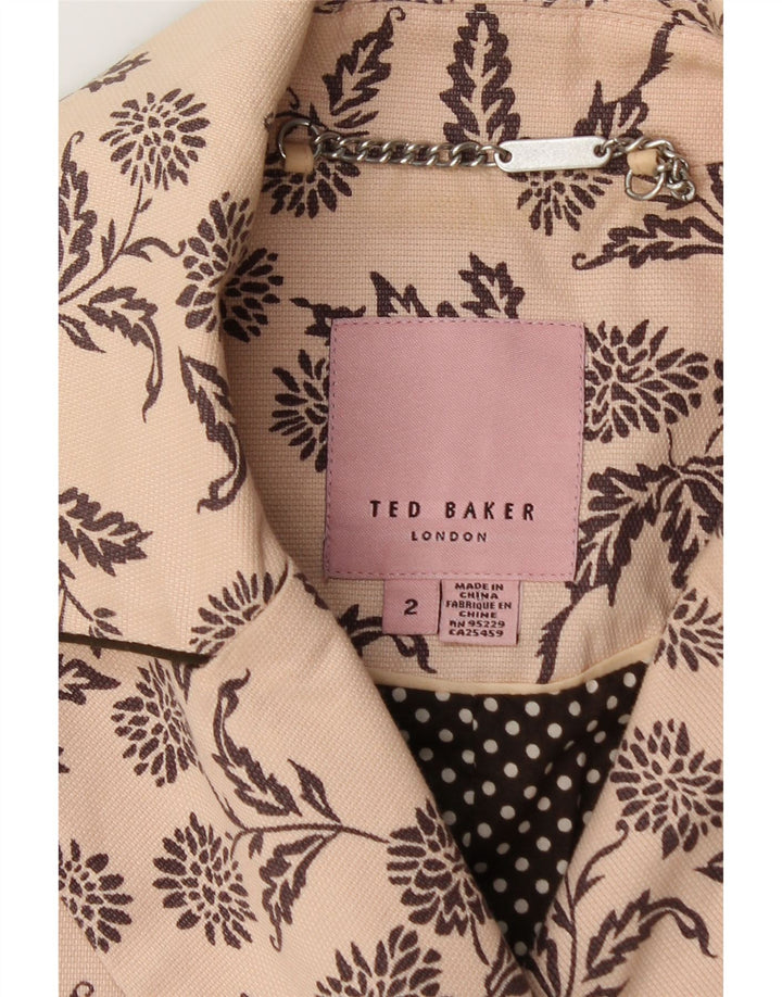 TED BAKER Chaqueta tipo blazer de doble botonadura para mujer talla 2 pequeña floral beige