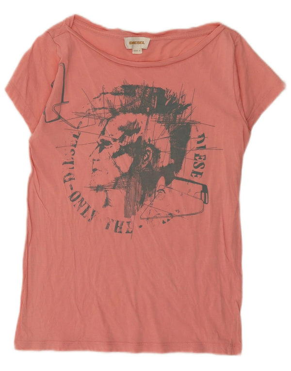Diesel Mujer Camiseta Gráfica Top UK 10 Small Pink