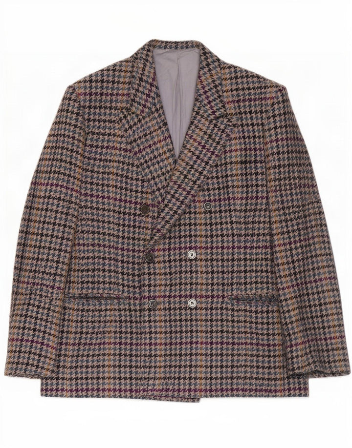 Vintage hombres doble pecho Blazer chaqueta Reino Unido 38 gris medio Houndstooth