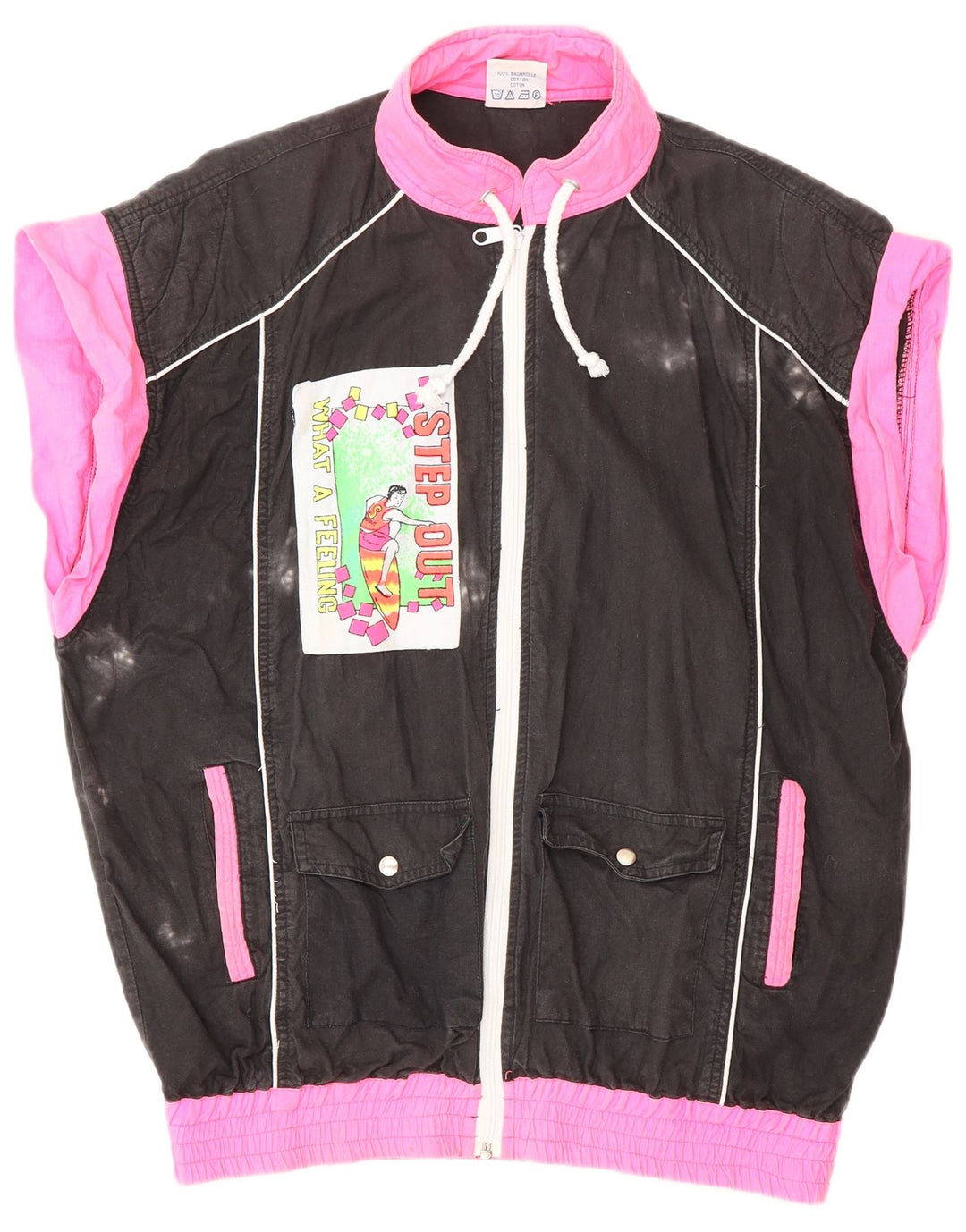 VINTAGE Chaqueta superior de chándal gráfico para mujer Reino Unido 18 XL Bloque de color negro